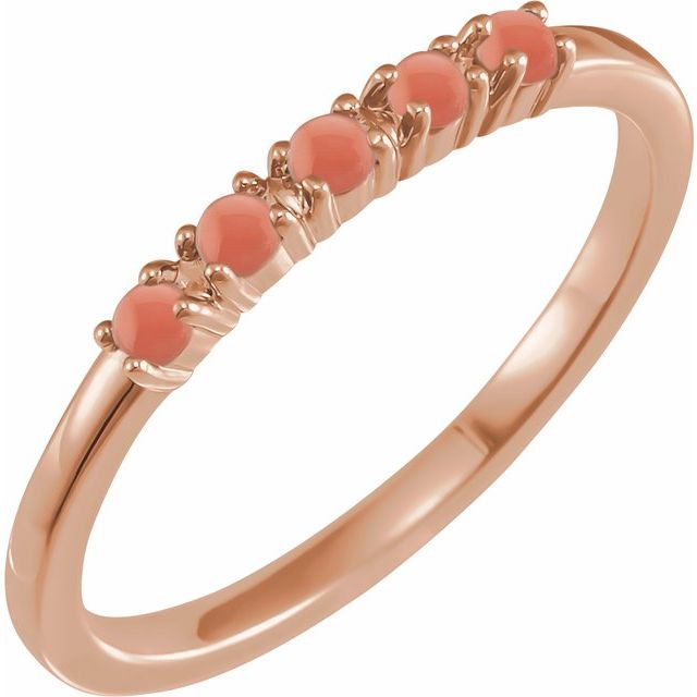 14K Rose Natural Pink Coral Cabochon Stackable Ring