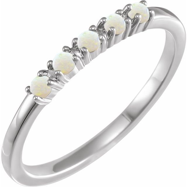 Sterling Silver Natural White Opal Cabochon Stackable Ring