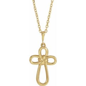 14K Yellow Knotted Cross 16-18" Necklace