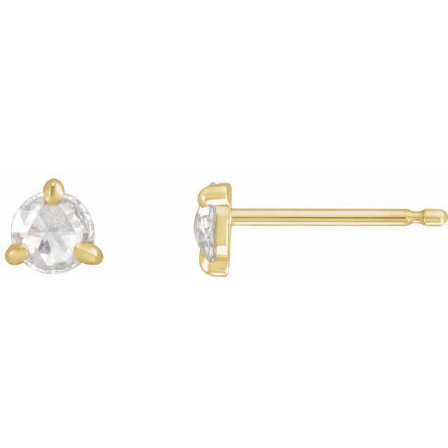 14K Yellow 1/8 CTW Rose-Cut Natural Diamond 3-Prong Claw Earrings
