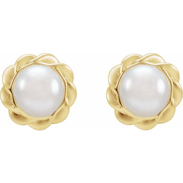 14K Yellow Cultured White Freshwater Pearl Rope Earrings