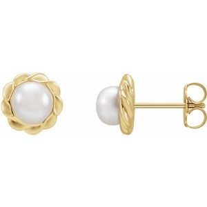14K Yellow Cultured White Freshwater Pearl Rope Earrings