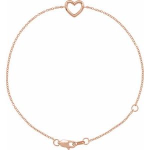 14K Rose Heart 6 1/2-7 1/2" Bracelet