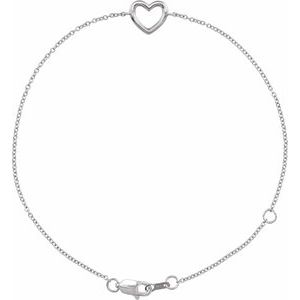 14K White Heart 6 1/2-7 1/2" Bracelet