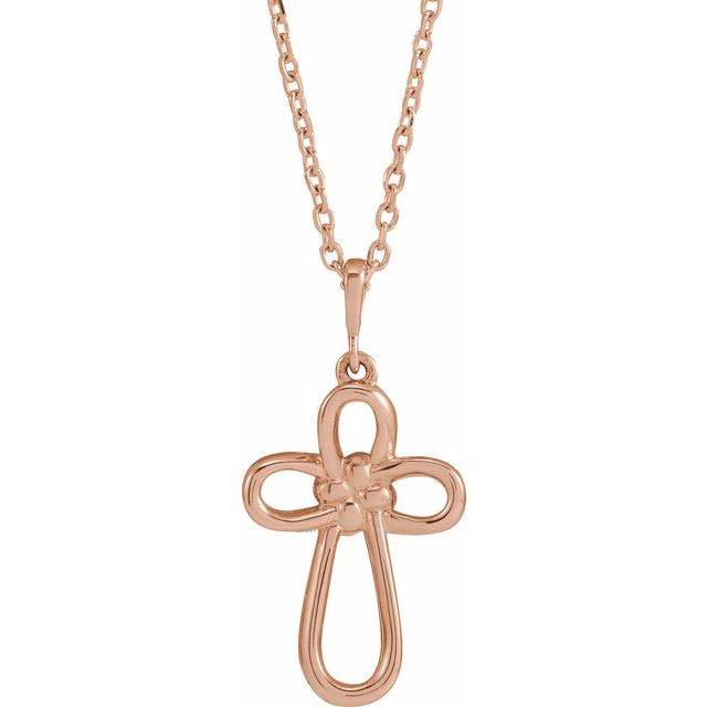 14K Rose Knotted Cross 16-18