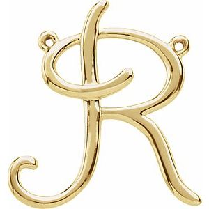 14K Yellow Script Initial R Necklace Center
