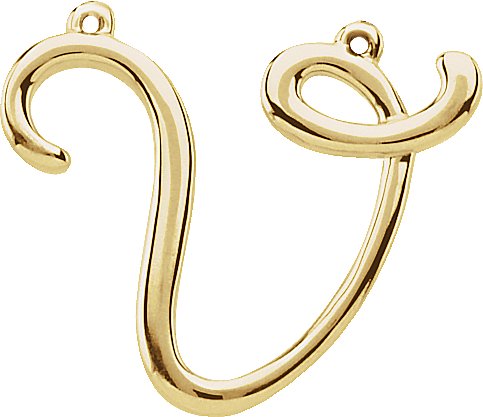 14K Yellow Script Initial V Necklace Center
