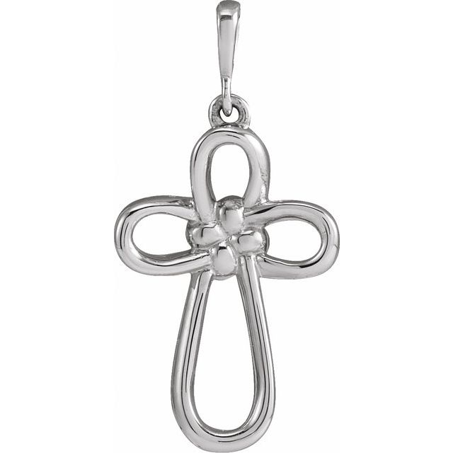 14K White Knotted Cross Pendant
