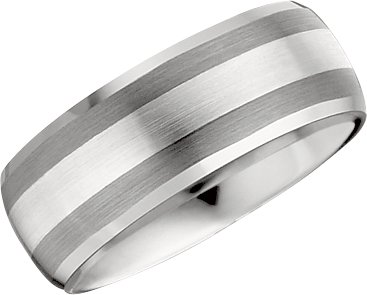 Tungsten 8.3 mm Beveled-Edge Band with Sterling Silver Inlay Size 11.5