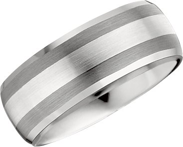 Tungsten 8.3 mm Beveled-Edge Band with Sterling Silver Inlay Size 12.5