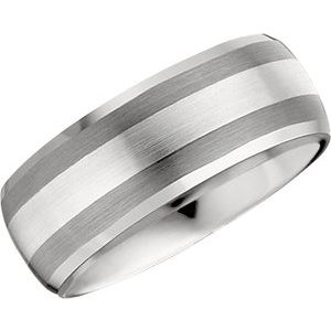 Tungsten 8.3 mm Beveled-Edge Band with Sterling Silver Inlay Size 12.5