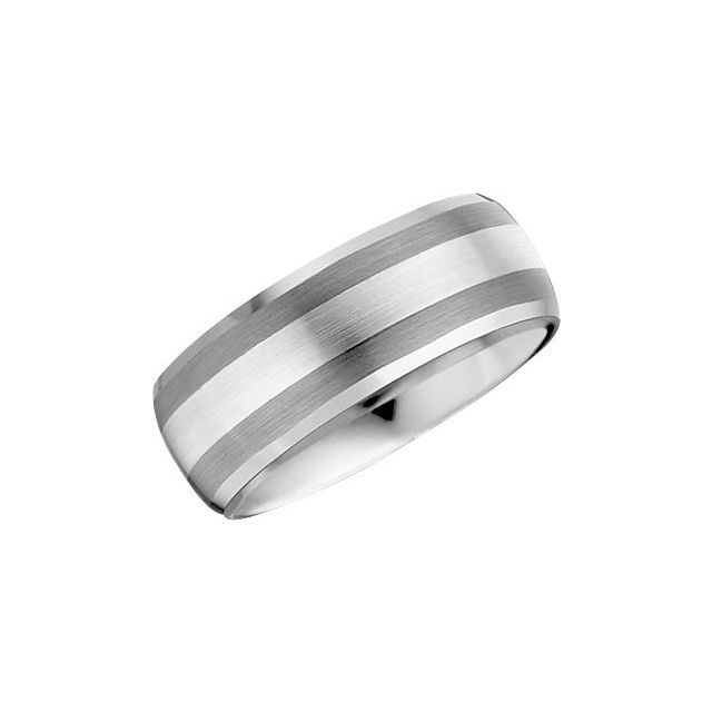 Tungsten 8.3 mm Beveled-Edge Band with Sterling Silver Inlay Size 12.5