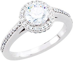 14K White 6.5 mm Round 1.375 CTW Diamond Semi Set Engagement Ring Ref 3205827