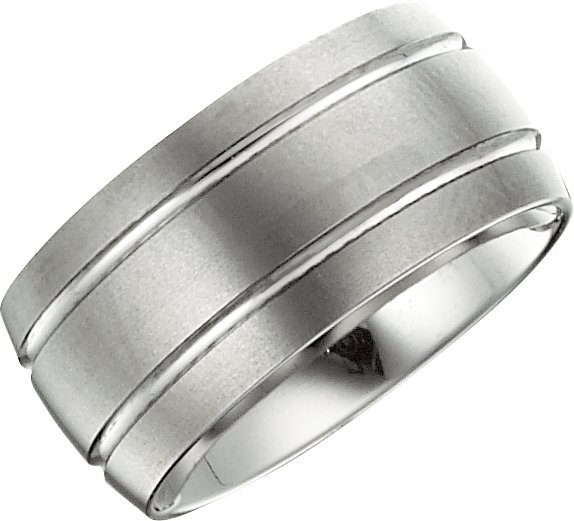 Tungsten 10 mm Grooved Band with Satin Finish Size 9