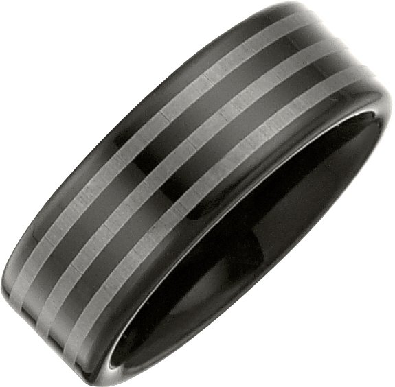 Tungsten 8.3 mm Black Immersion Plated & Laser Striped Band Size 12.5