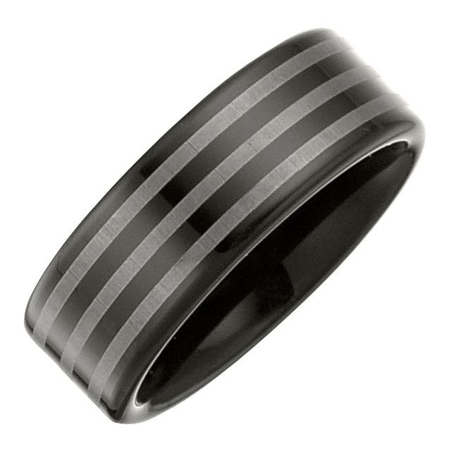 Tungsten 8.3 mm Black Immersion Plated & Laser Striped Band Size 12.5