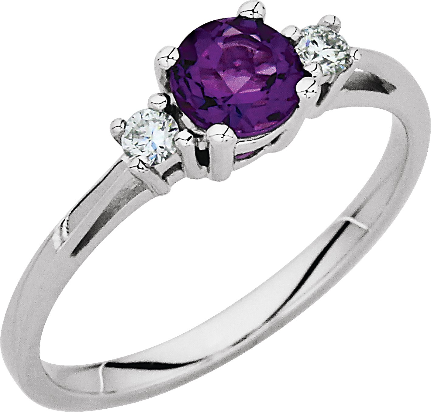 14K White Natural Amethyst & .08 CTW Natural Diamond Ring