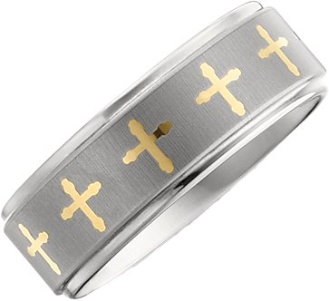 Tungsten & Gold Immersion Plated 8.3 mm Band with Lasered Crosses Size 11