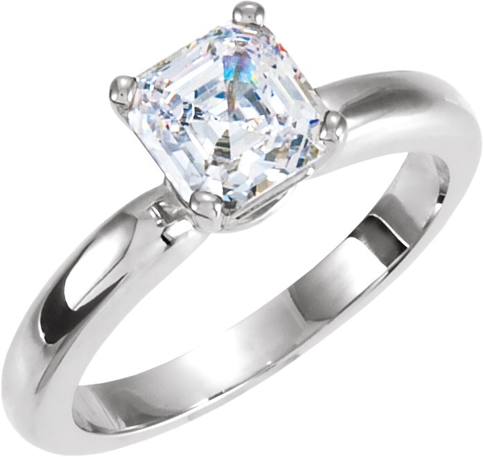 14K White 5.5x5.5 mm Asscher Cubic Zirconia Solitaire Engagement Ring 