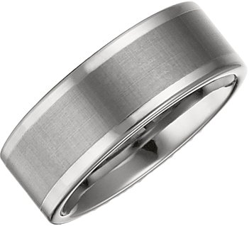 Tungsten 8 mm Flat Band with Satin Finish Center Size 8.5