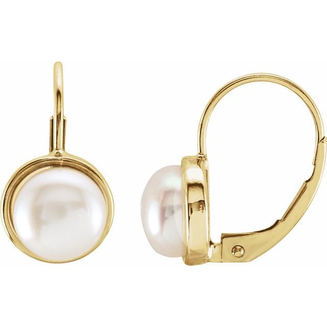 14K Yellow 7.5 mm Freshwater Cultured Pearl Lever Back Earrings