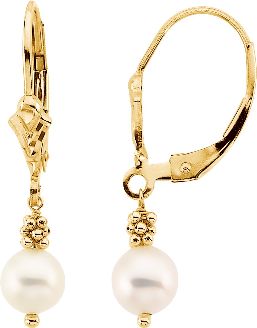 White Pearl Lever Back Dangle Earrings 5.75mm Pearl Ref 510363