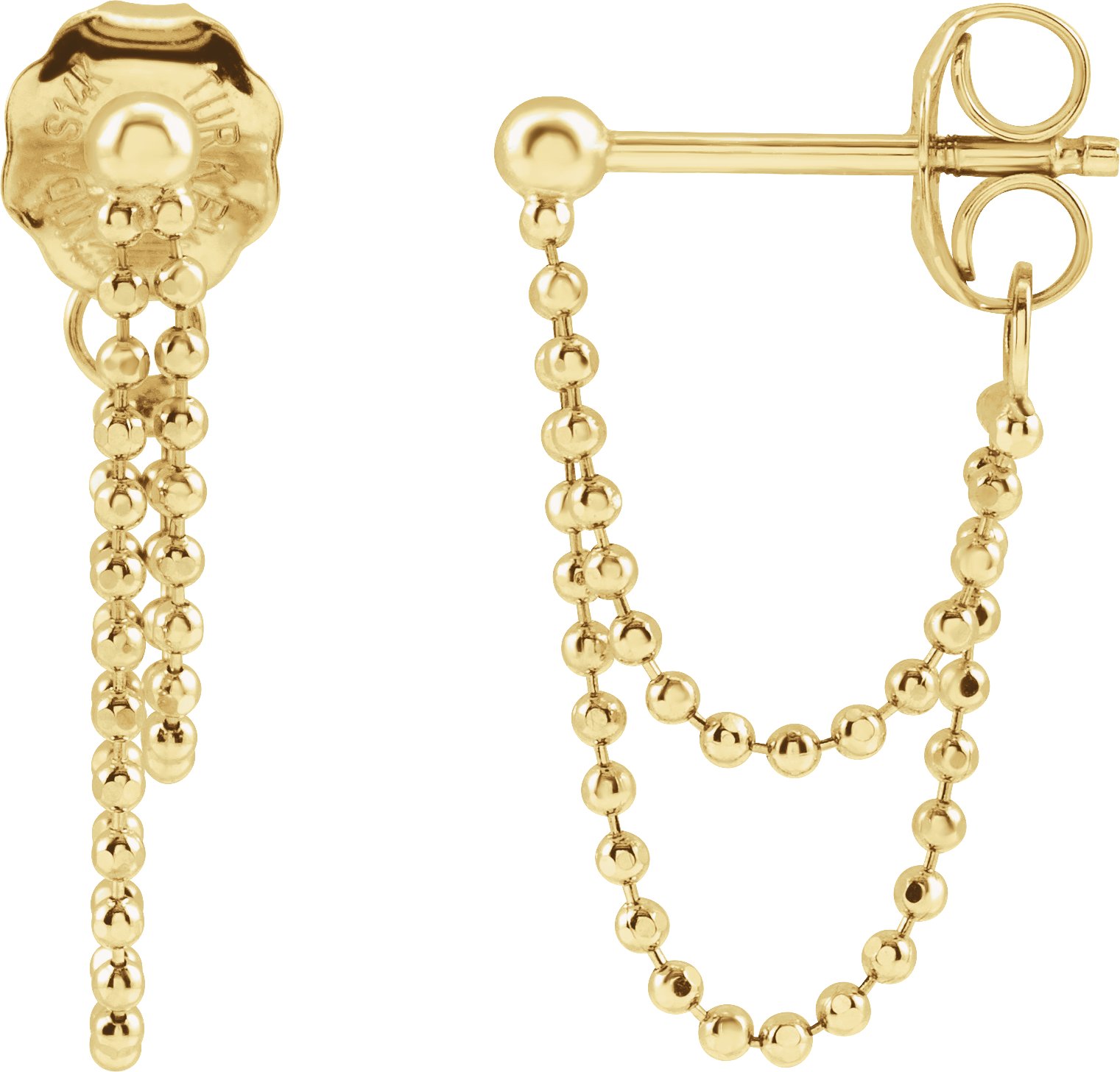 14K Yellow Bead Chain Earrings