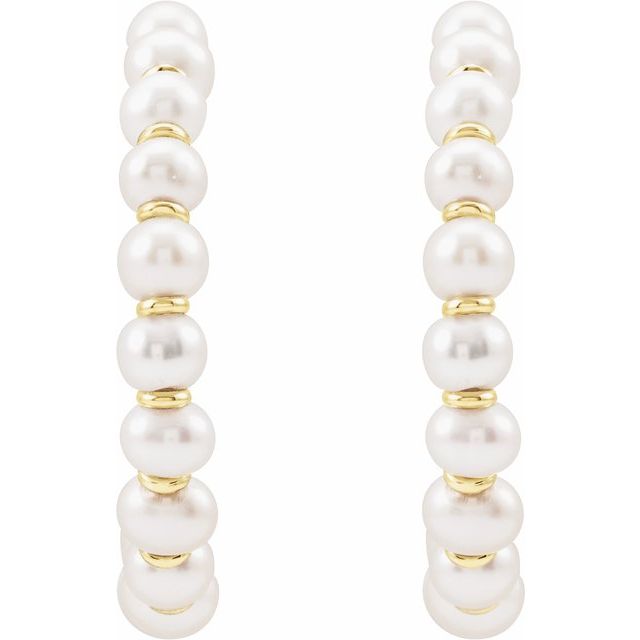 14K Yellow Cultured Freshwater Pearl Hoop Earrings