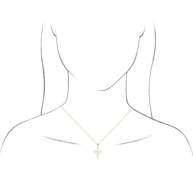 14K Yellow Cultured White Freshwater Pearl Cross 16-18 Necklace