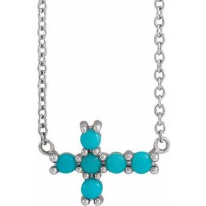Sterling Silver Natural Turquoise Sideways Cross 18" Necklace