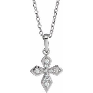 14K White .05 CTW Natural Diamond Petite Cross 16-18" Necklace