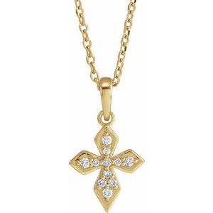 14K Yellow .05 CTW Natural Diamond Petite Cross 16-18" Necklace
