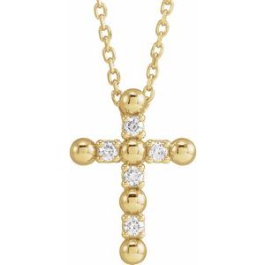 14K Yellow .07 CTW Natural Diamond Beaded Cross 16-18" Necklace