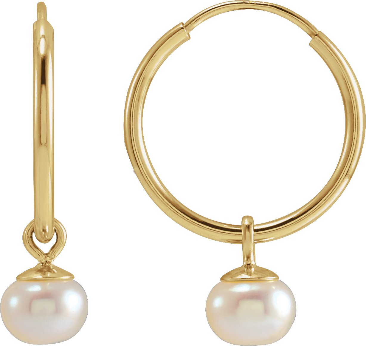 14K Yellow Cultured White Freshwater Pearl 12 mm Endless Hoop Earrings