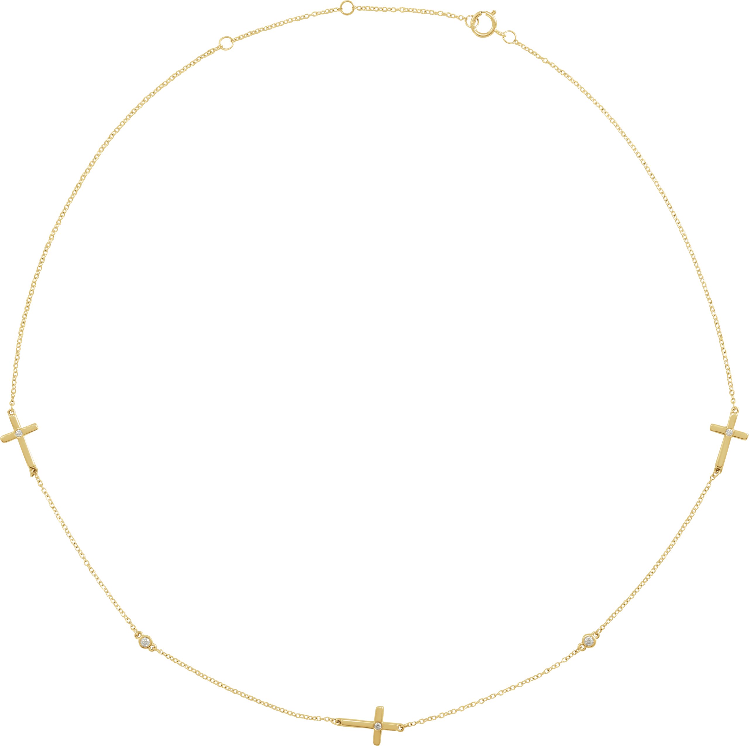 14K Yellow 1/10 CTW Natural Diamond 5-Station Cross 16-18” Necklace