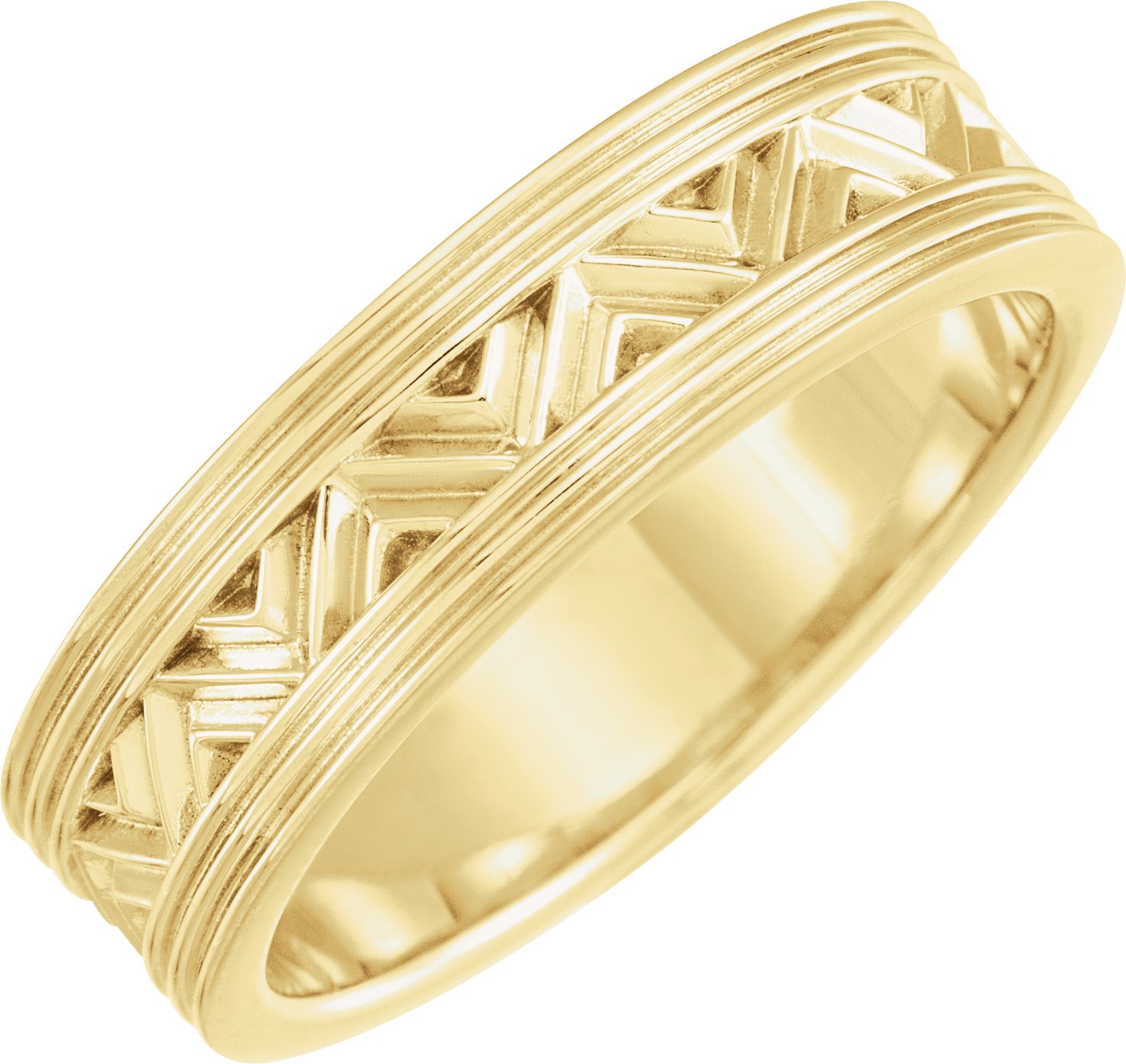 14K Yellow 6 mm Zigzag Pattern Band Size 10