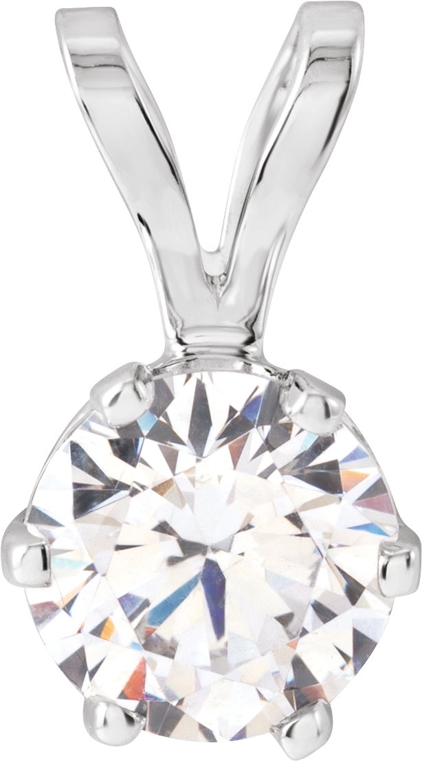 14K White Imitation White Cubic Zirconia Solitaire Pendant