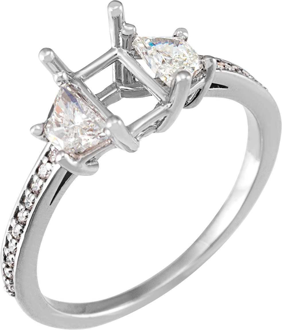 14K White 7x5 mm Emerald 1/2 CTW Natural Diamond Semi-Set Engagement Ring