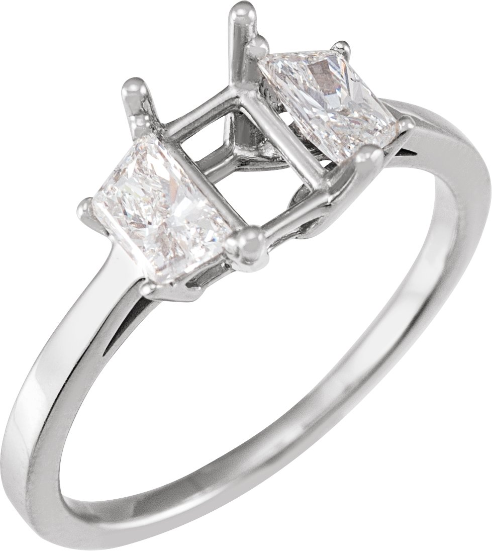 14K White 7x5 mm Emerald 3/4 CTW Natural Diamond Semi-Set Engagement Ring  