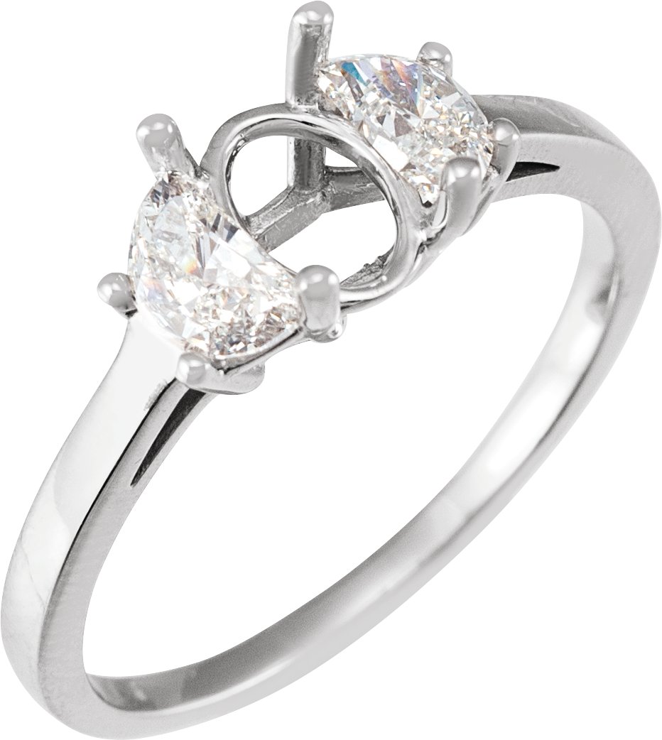 14K White 8x6 mm Oval 1/2 CTW Natural Diamond Semi-Set Engagement Ring