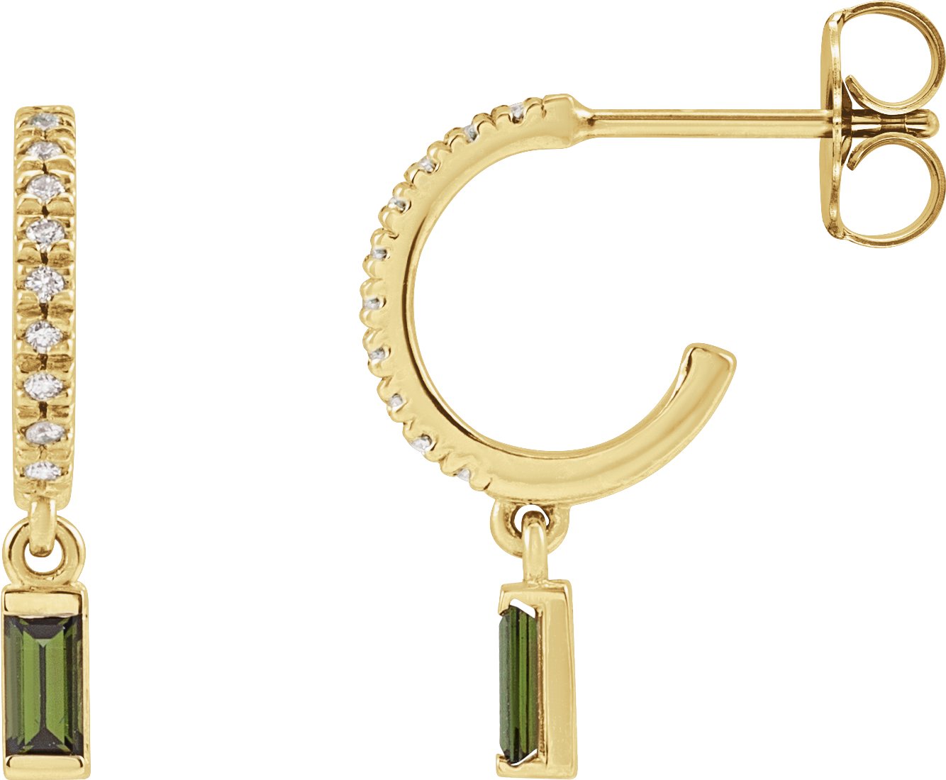 14K Yellow Natural Green Tourmaline and .08 CTW Natural Diamond French Set Hoop Earrings Ref 18164823