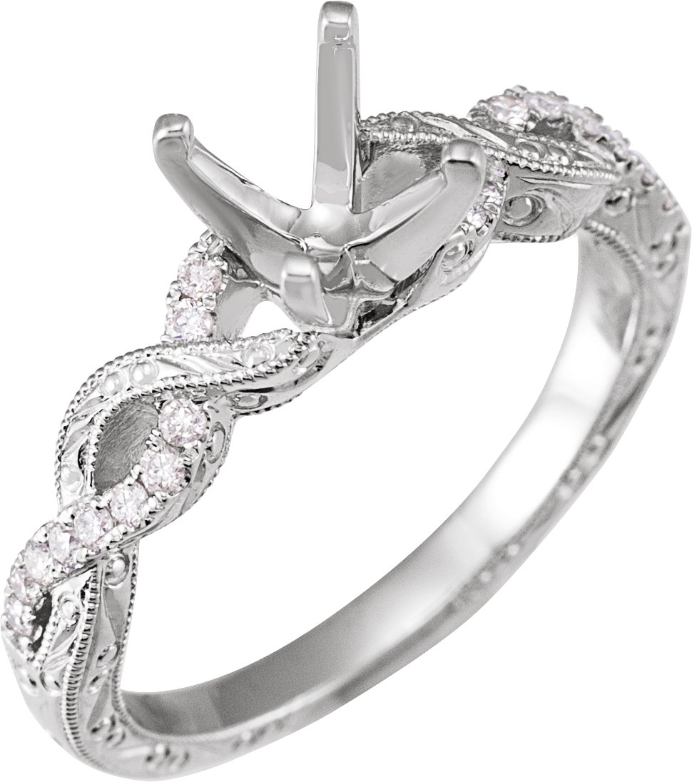 14K White 6.5 mm Round 1/8 CTW Natural Diamond Semi-Set Engagement Ring