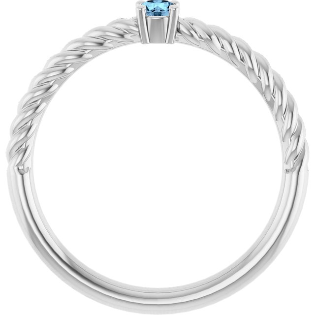 14K White 3 mm Natural Aquamarine Solitaire Rope Ring
