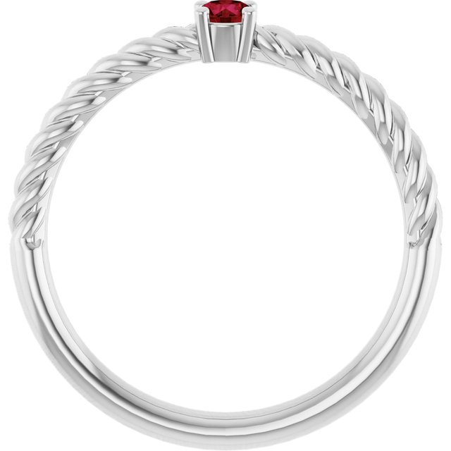 14K White 3 mm Natural Ruby Solitaire Rope Ring