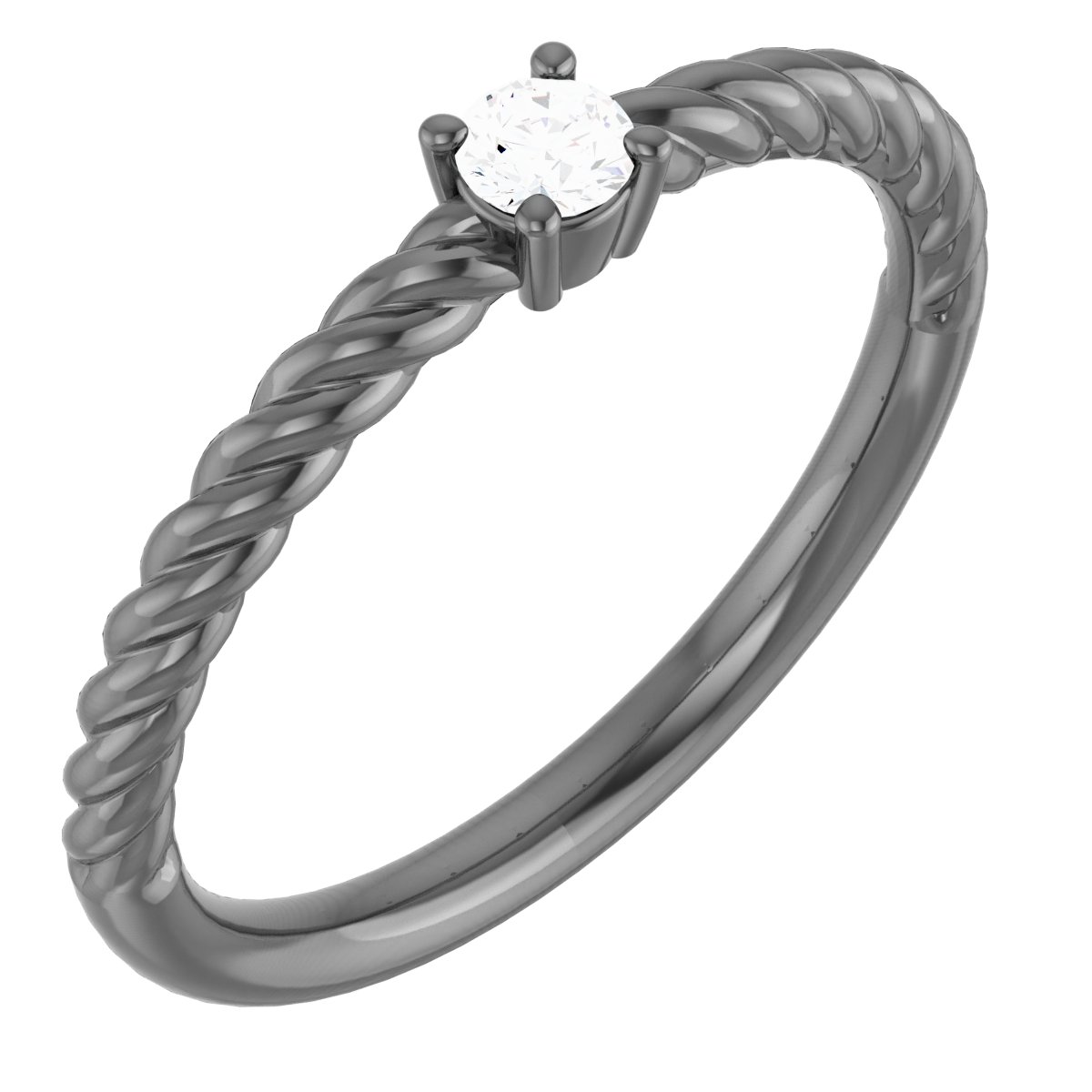 14K White 1/10 CT Natural Diamond Solitaire Rope Ring