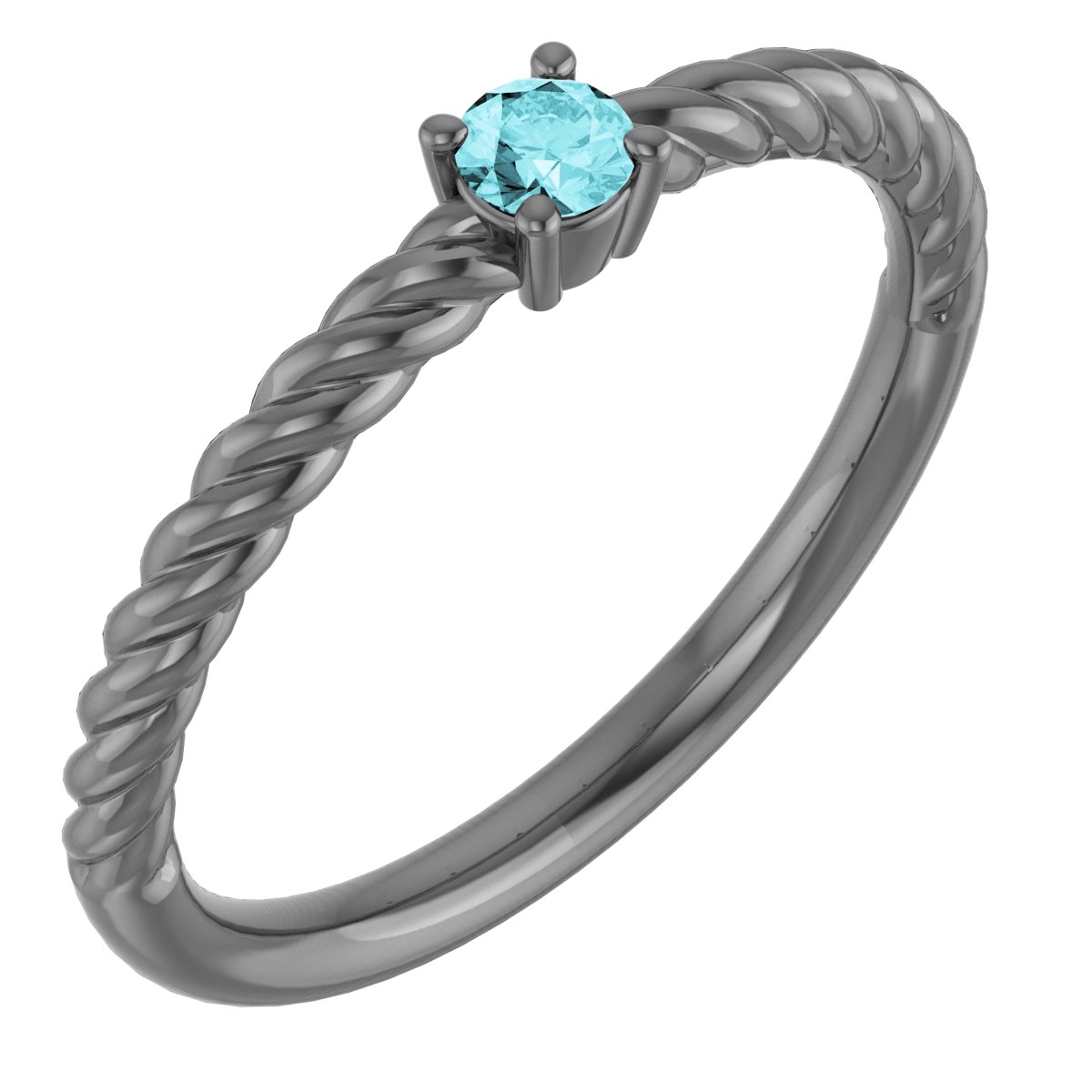Sterling Silver 3 mm Natural Blue Zircon Solitaire Rope Ring