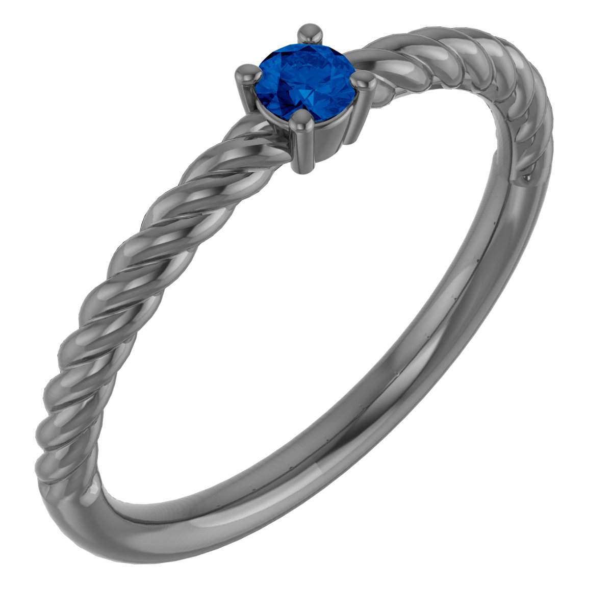 14K White 3 mm Lab-Grown Blue Sapphire Solitaire Rope Ring