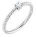 14K White 3 mm Natural White Sapphire Solitaire Rope Ring