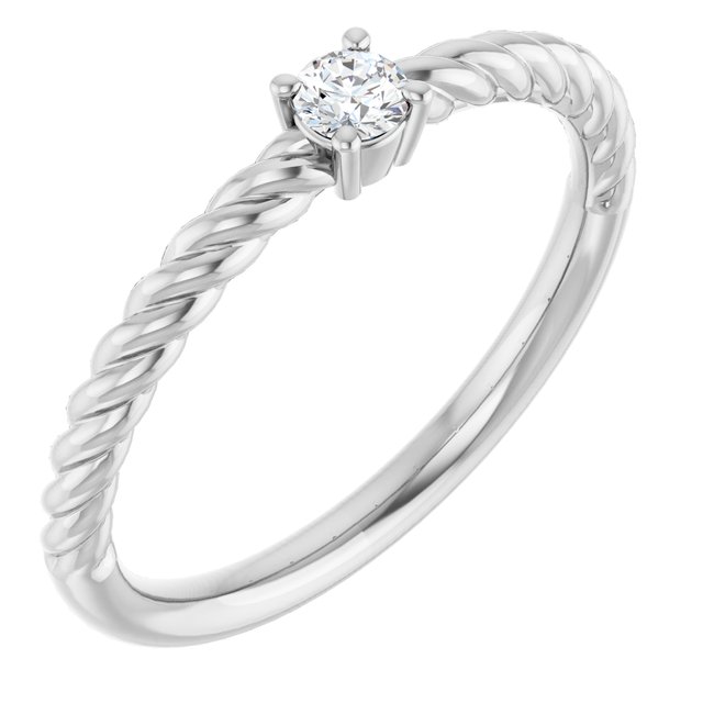 Sterling Silver 3 mm Natural White Sapphire Solitaire Rope Ring