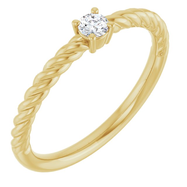 14K Yellow 1/10 CT Natural Diamond Solitaire Rope Ring